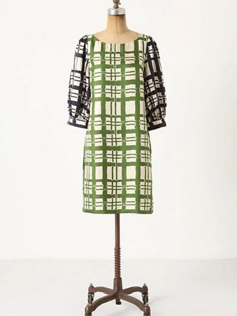 Anthropologie Broken Blocks Plaid Shift Silk Dress 4 no size tag